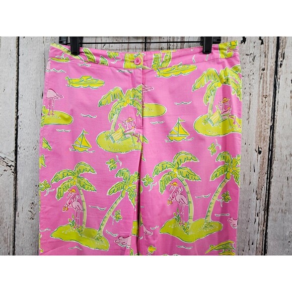 BF Women's 8 VINTAGE LILLY PULITZER Pink Palm Tree Tapered Leg Khaki Chino Pants - Picture 2 of 11